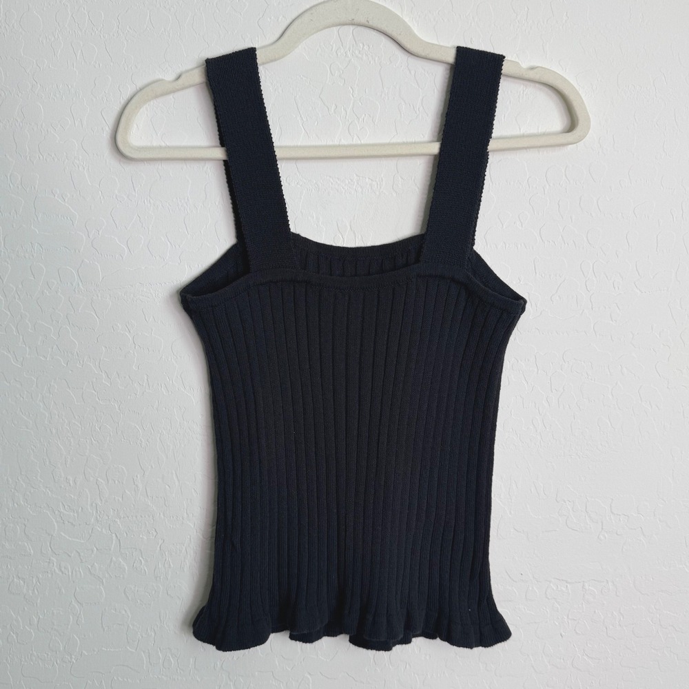 Madewell Womens Black Tilney Ribbed Sweater Tank Square Neck Ruffle Hem Sz S